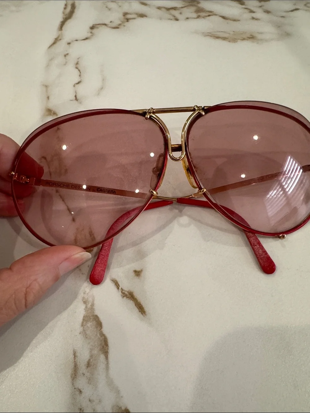 Porsche Design Red and Gold Aviator Sunglasses - Picture 2 of 13